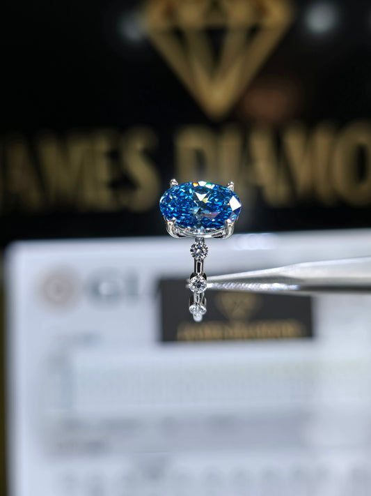 Beautiful Ring 🔥Fancy vivid Blue Oval 3CT / VS Clarity 💍