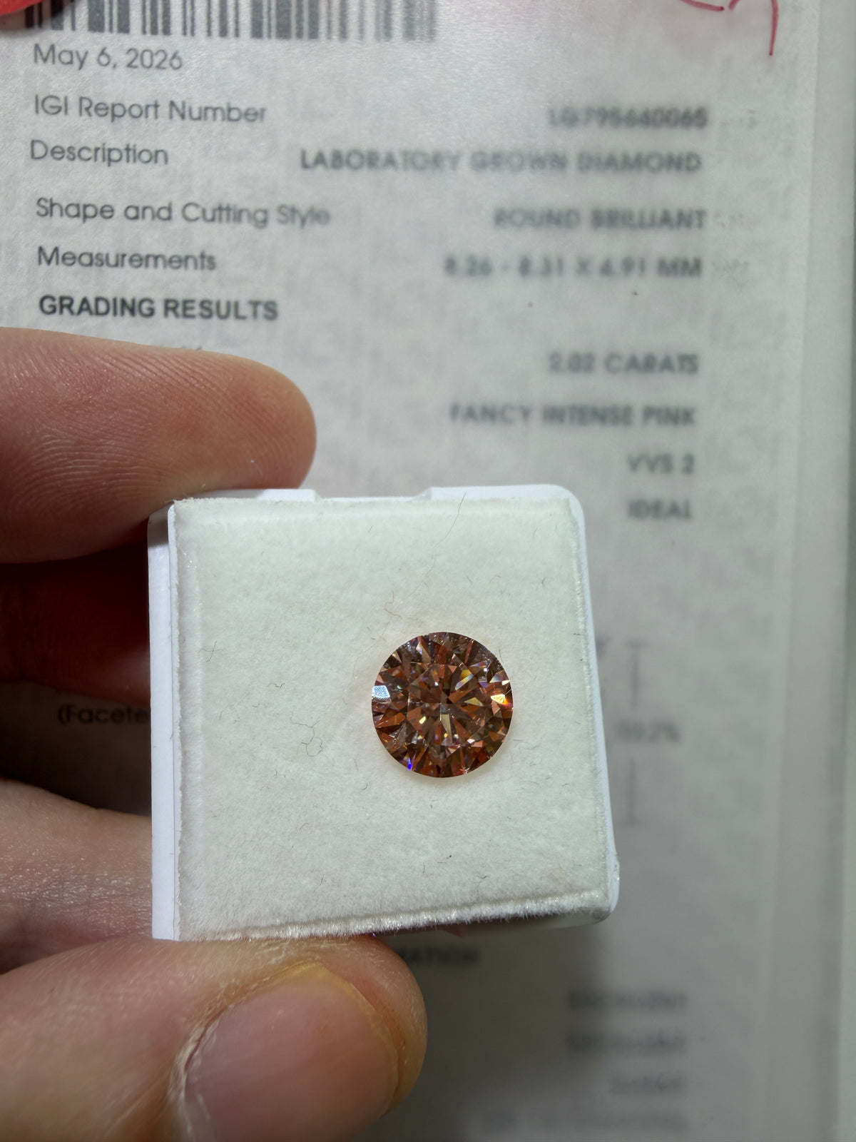 2.02ct Round Brilliant Lab Grown Diamond – Fancy Intense Pink, VS2, IGI Certified