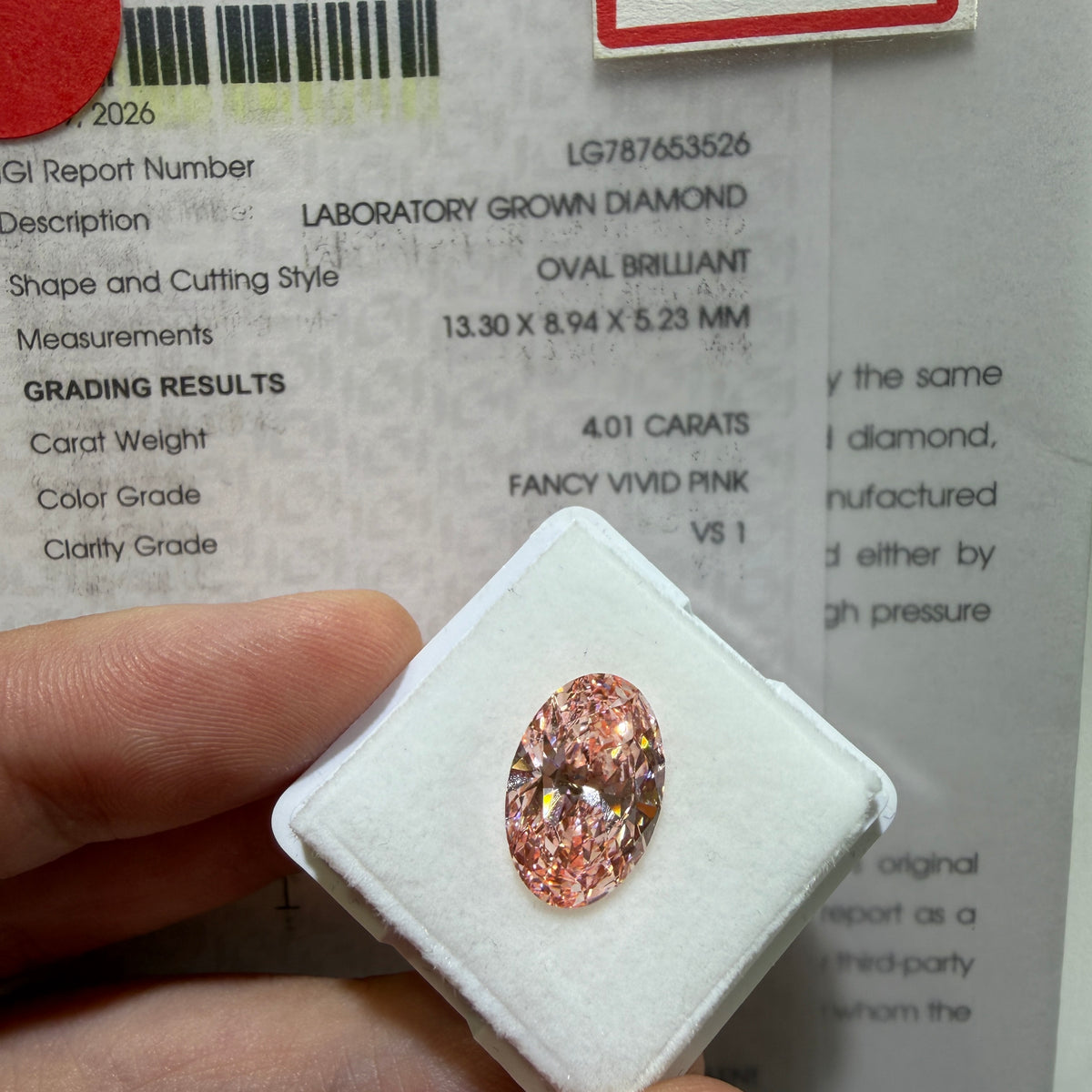 4.01ct Oval Brilliant Lab Grown Diamond – Fancy Vivid Pink, VS1, IGI Certified