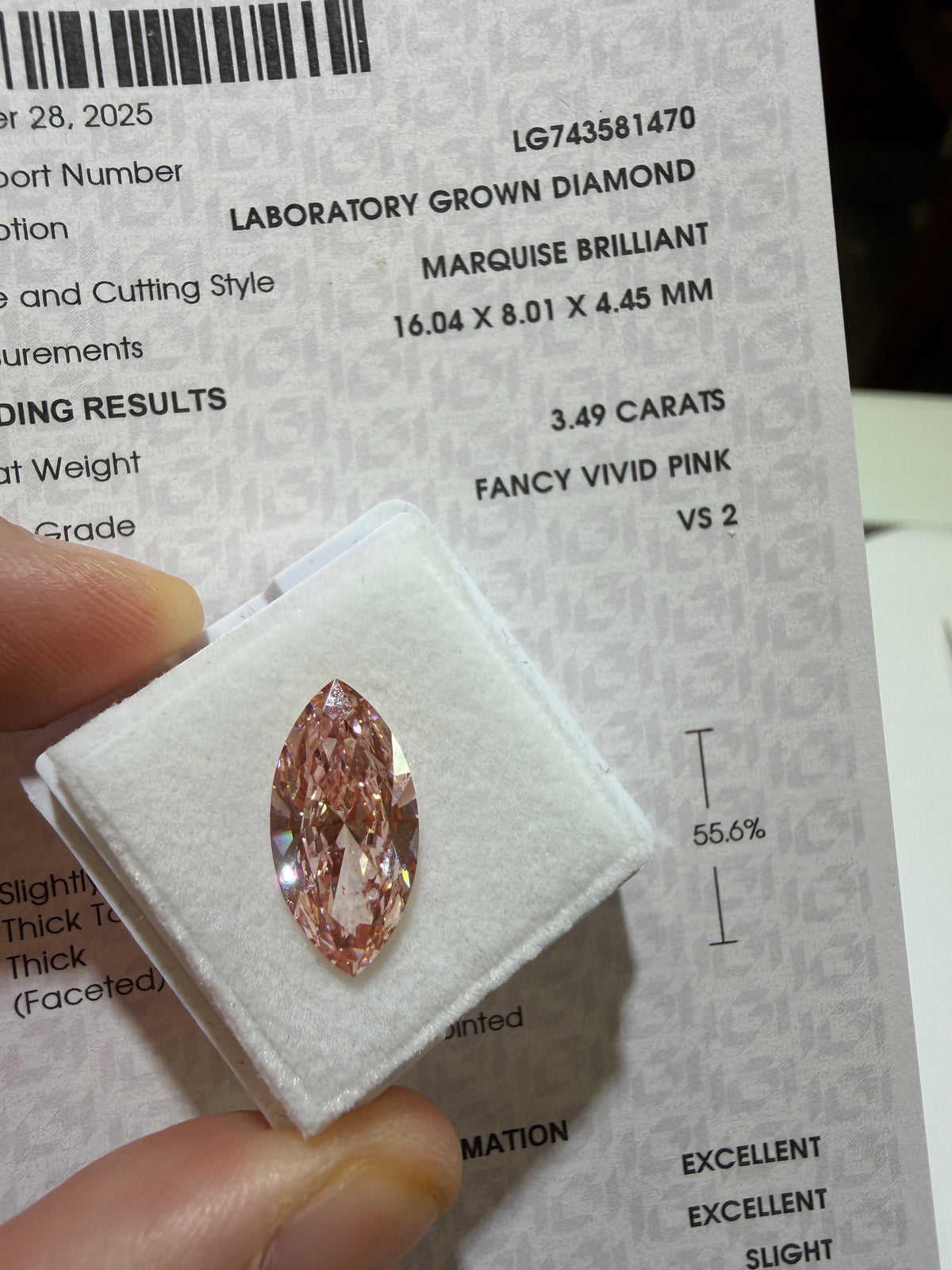3.49ct Marquise Brilliant Lab Grown Diamond – Fancy Vivid Pink, VS2, IGI Certified