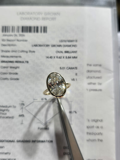 Bezel Oval rings 💍 5 Carat Oval E/VS1 💎 IGI Labgrown Diamond