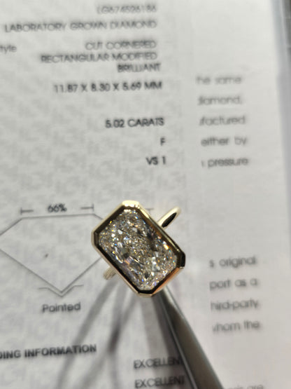 Bezel Radiant rings 💍 5 Carat E/VS1 💎 IGI Labgrown Diamond