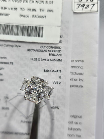 Radiant Rings 💍 8 Carat center (total 10 Carat) E/VVS2 IGI LabgrownDiamond 💎