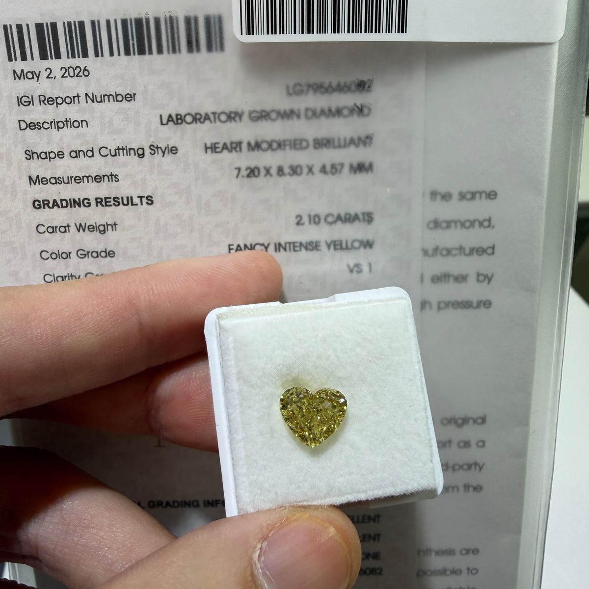 2.10ct Heart Modified Brilliant Lab Grown Diamond – Fancy Intense Yellow, VS1