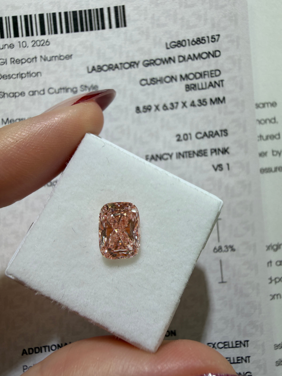 2.01ct Cushion Modified Brilliant Lab Grown Diamond – Fancy Intense Pink, VS1, IGI Certified