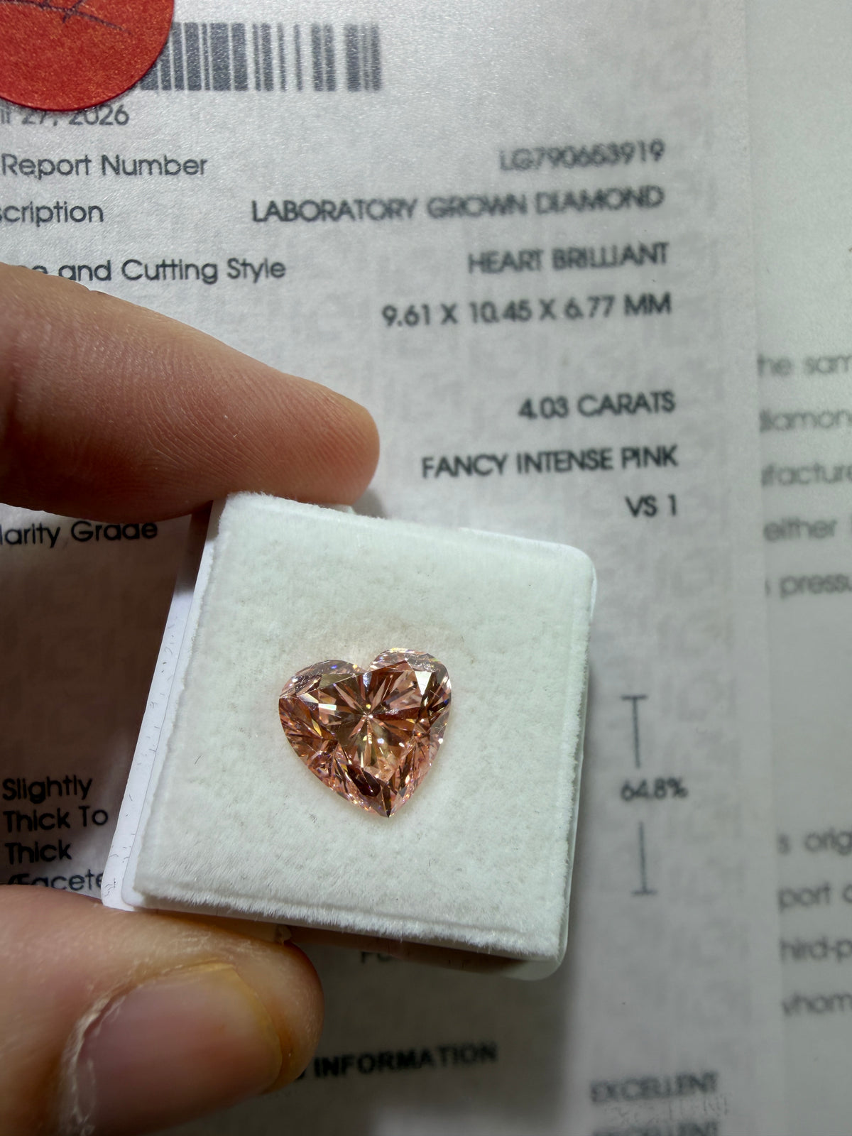 4.03ct Heart Brilliant Lab Grown Diamond – Fancy Intense Pink, VS1, IGI Certified