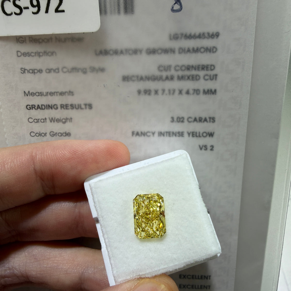 3.02ct Rectangular Modified Cut Lab Grown Diamond – Fancy Intense Yellow, VS2