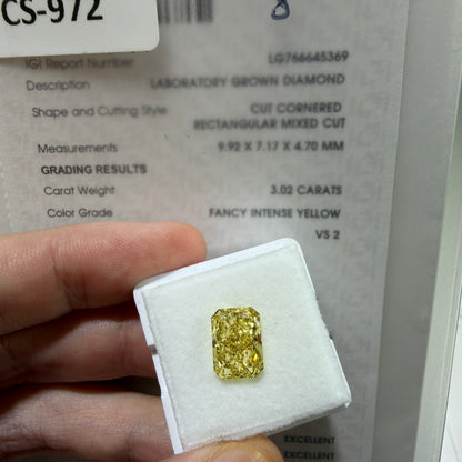 3.02ct Rectangular Modified Cut Lab Grown Diamond – Fancy Intense Yellow, VS2