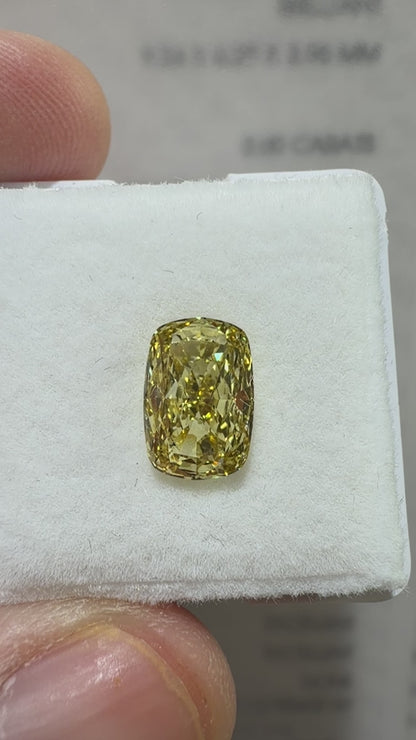 2.00ct Cushion Modified Brilliant Lab Grown Diamond – Fancy Intense Yellow, VS1, IGI Certified