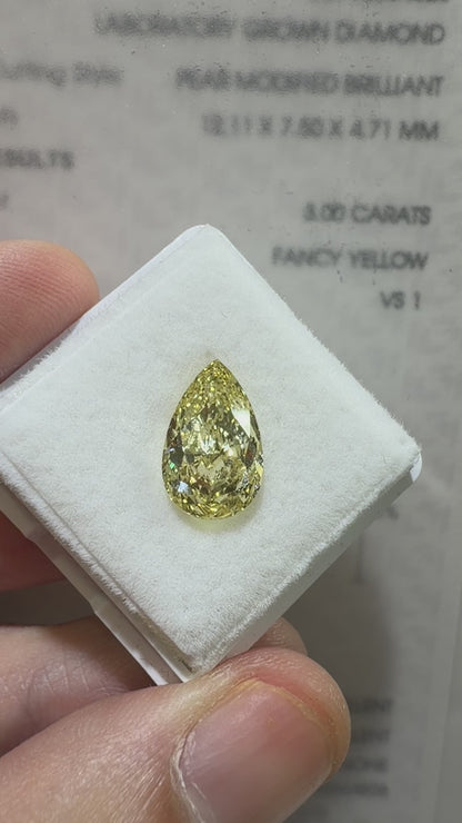 3.00ct Pear Modified Brilliant Lab Grown Diamond – Fancy Yellow, VS1, IGI Certified