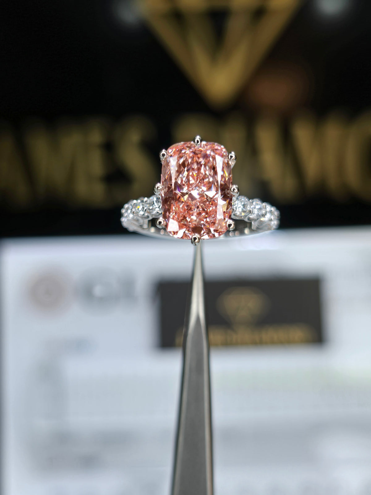 Pink Cushion Ring 💍 Center Pink 5 Carat + 14k solid gold 💥