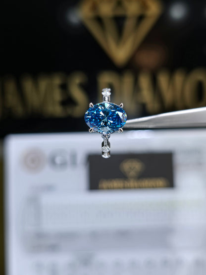 Beautiful Ring 🔥Fancy vivid  Blue Oval 3CT / VS Clarity 💍