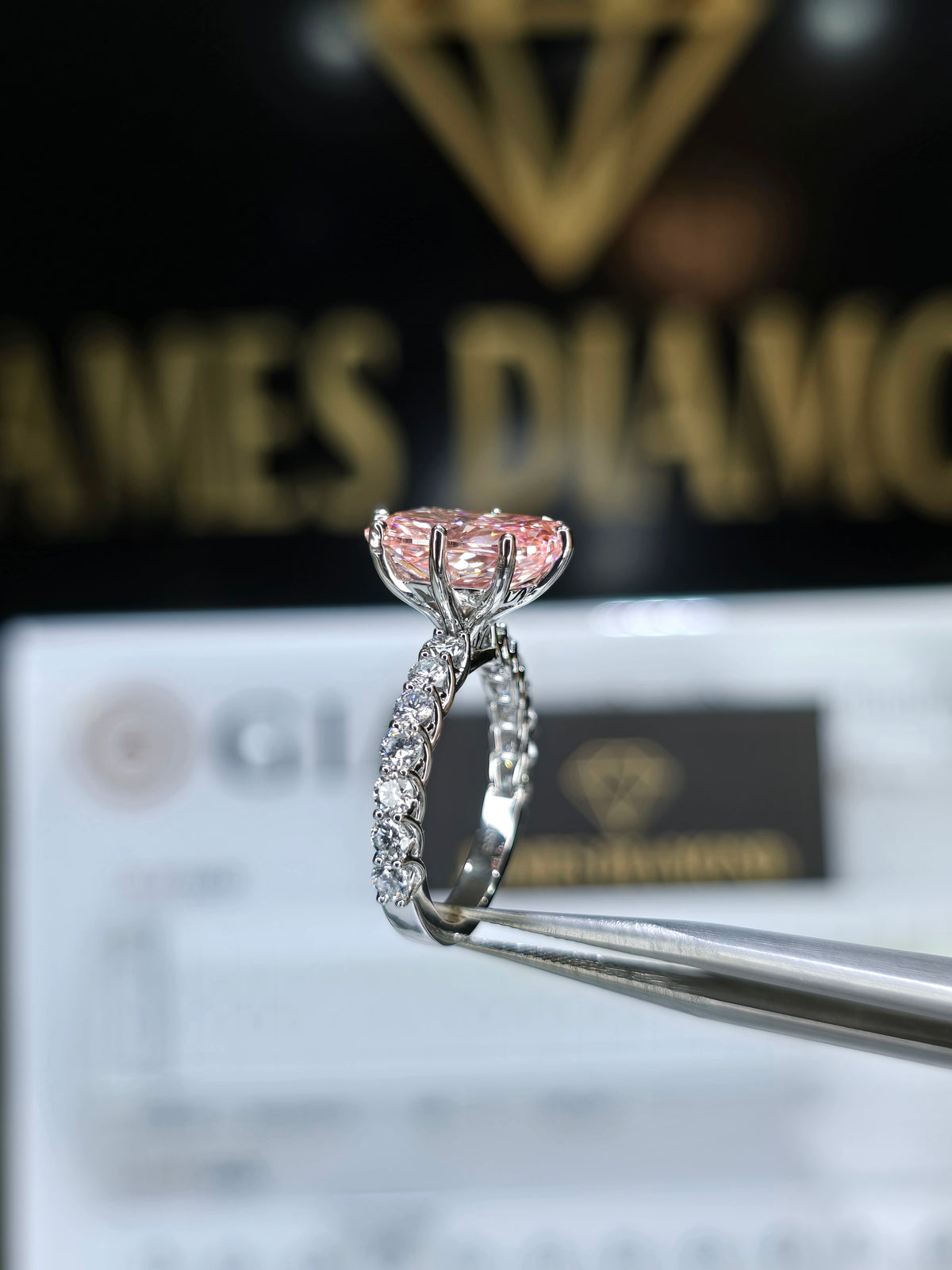 Pink Cushion Ring 💍 Center Pink 5 Carat + 14k solid gold 💥