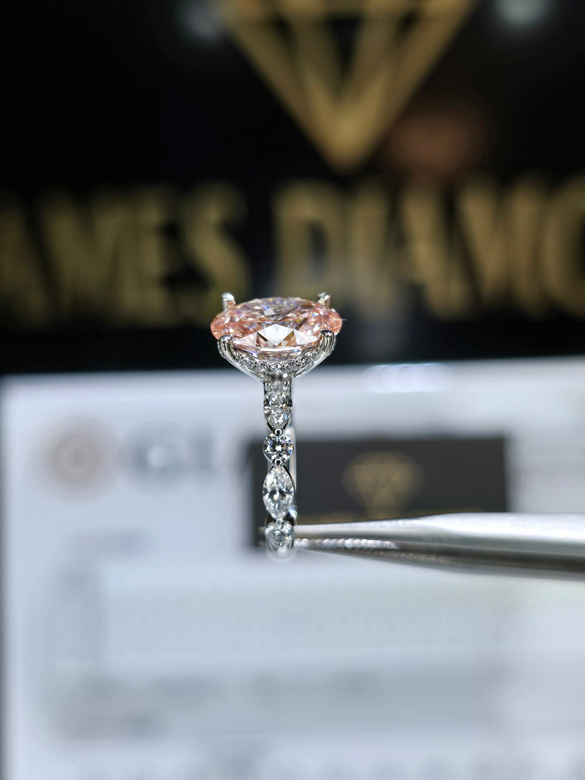 Beautiful design 💍Center Pink Oval 3CT / VS1 +14k solid gold 💎