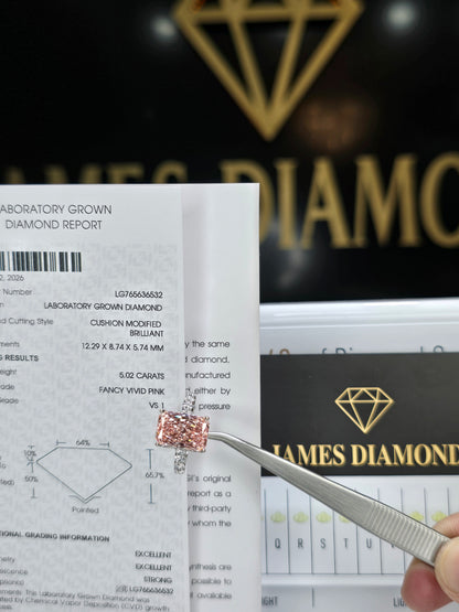 Hot Design 💍Fancy Vivid Pink Radiant 5CT / VS1 💎