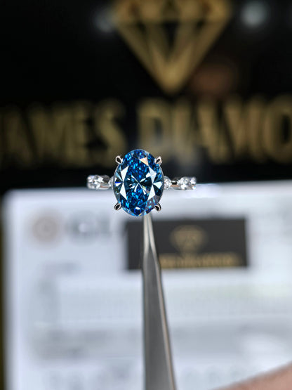 Beautiful Ring 🔥Fancy vivid  Blue Oval 3CT / VS Clarity 💍